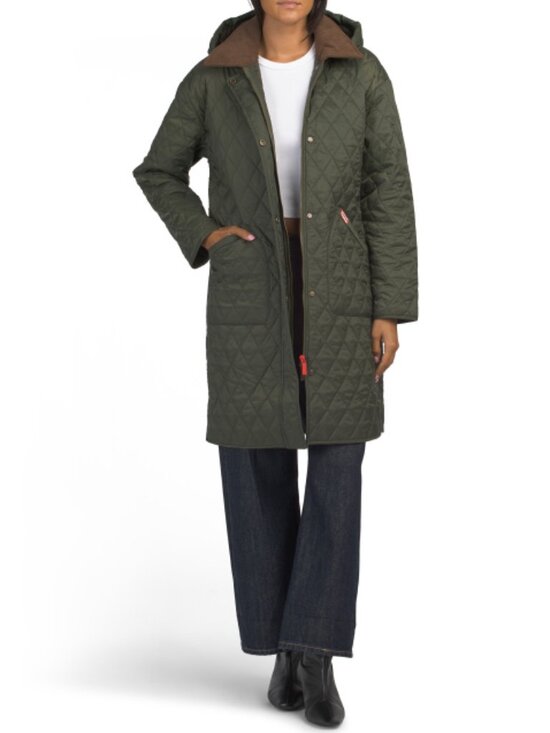 Hunter Jackets & Blazers - HUNTER Green Alison Diamond Quilted Coat With Detachable Hood